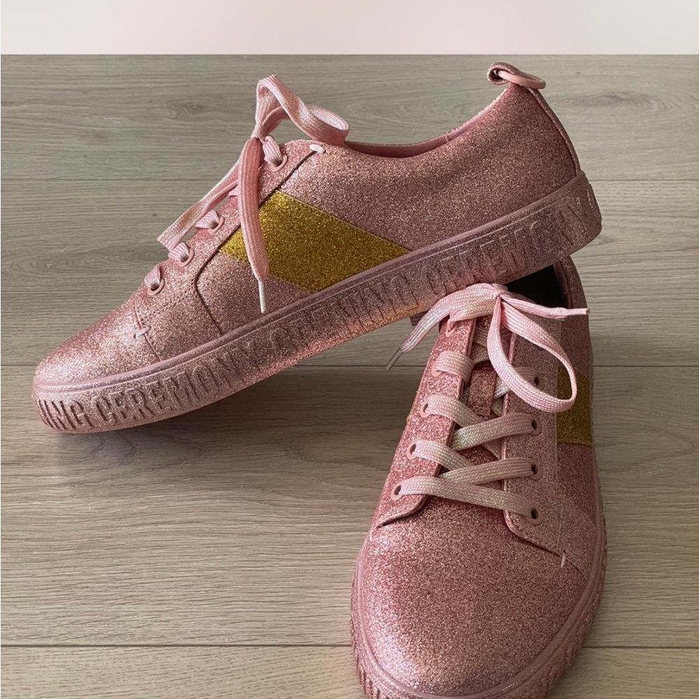 Opening Ceremony Pink and Gold Glitter Sneakers